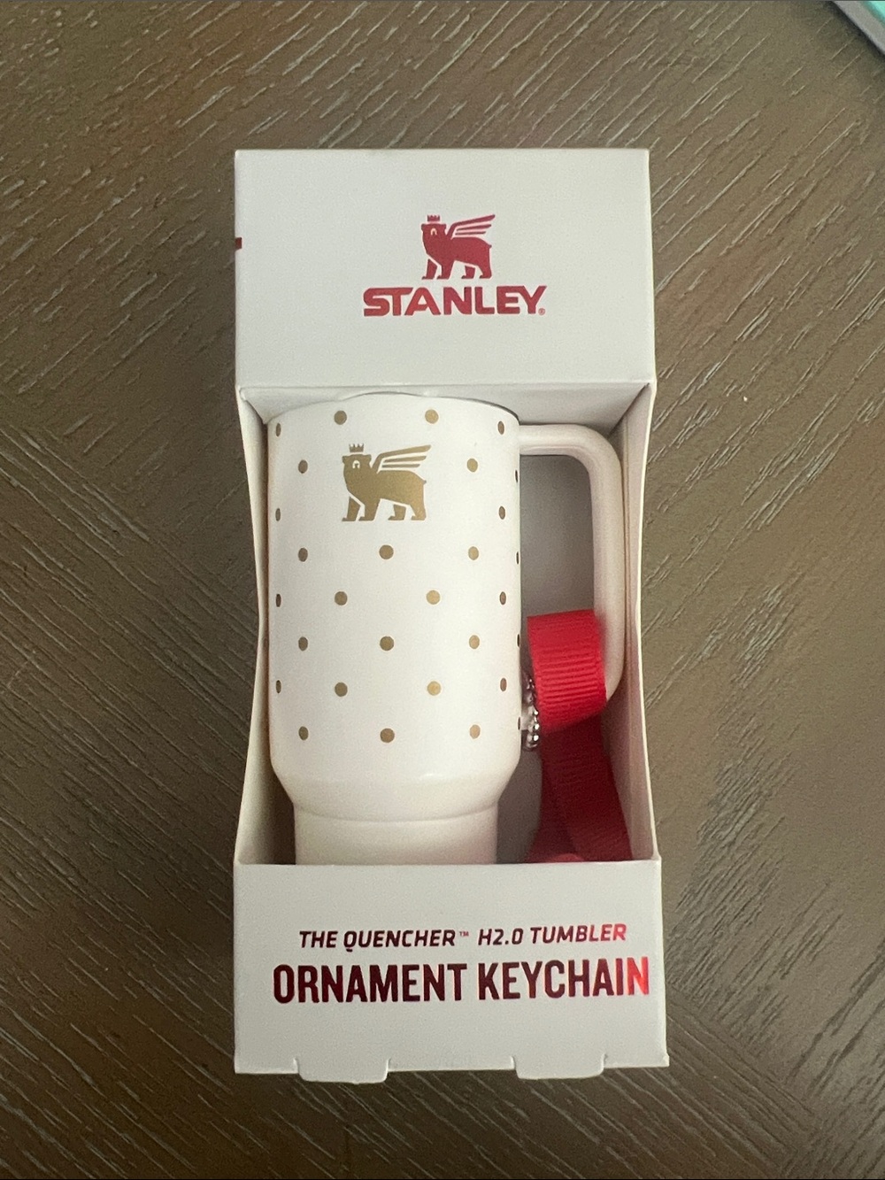 Mini Stanley White and Gold Polka Dot Ornament Tumbler Keychain